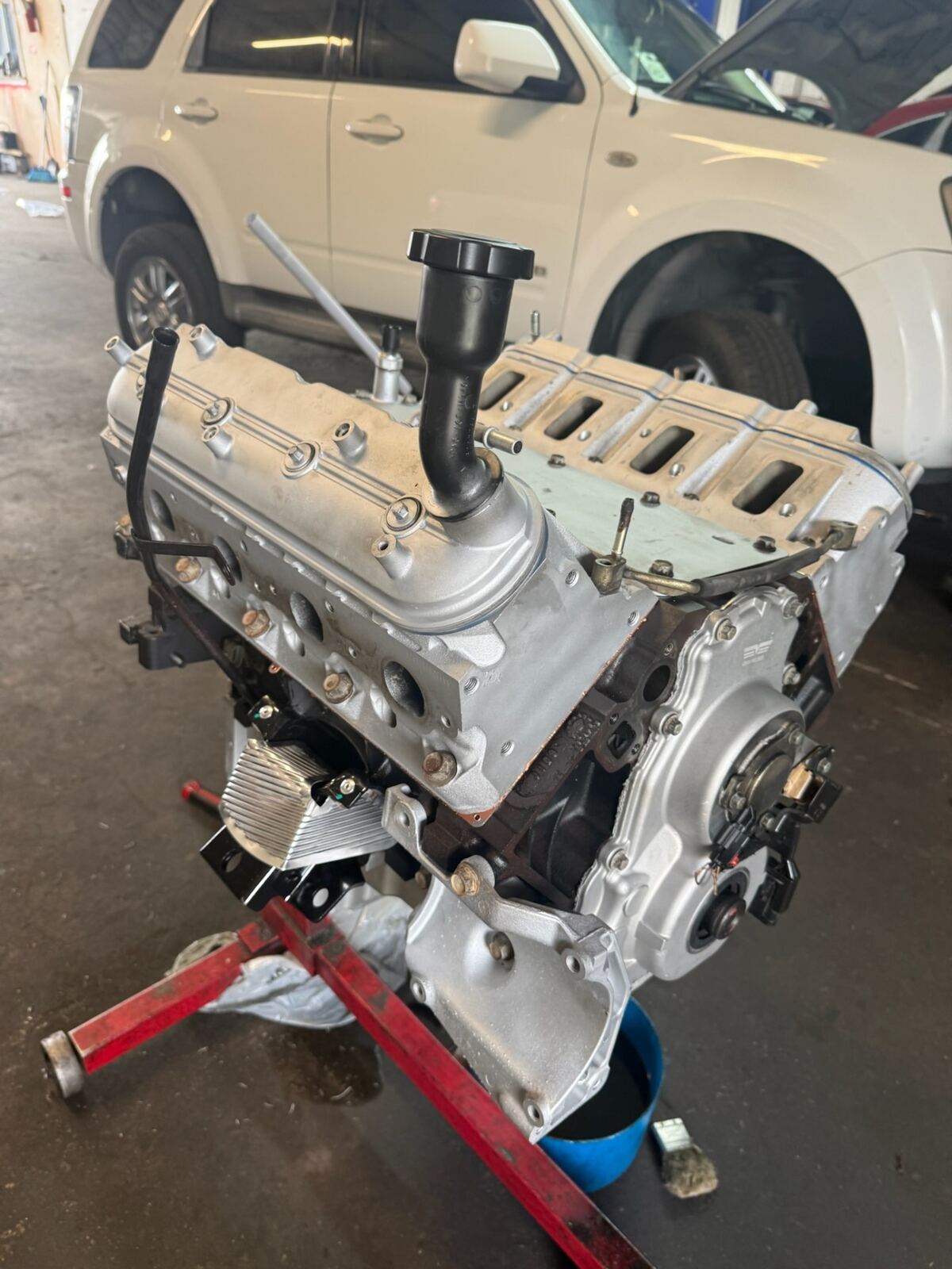 Rebuilt V8 engine ready for installation